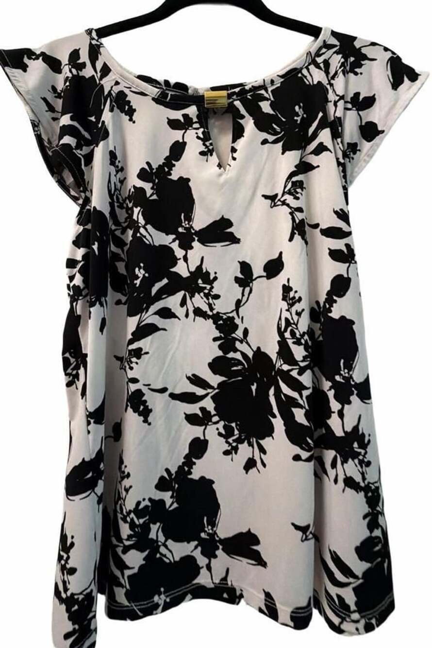 Liz Claiborne Blouse Size S Black White Floral Ruffle